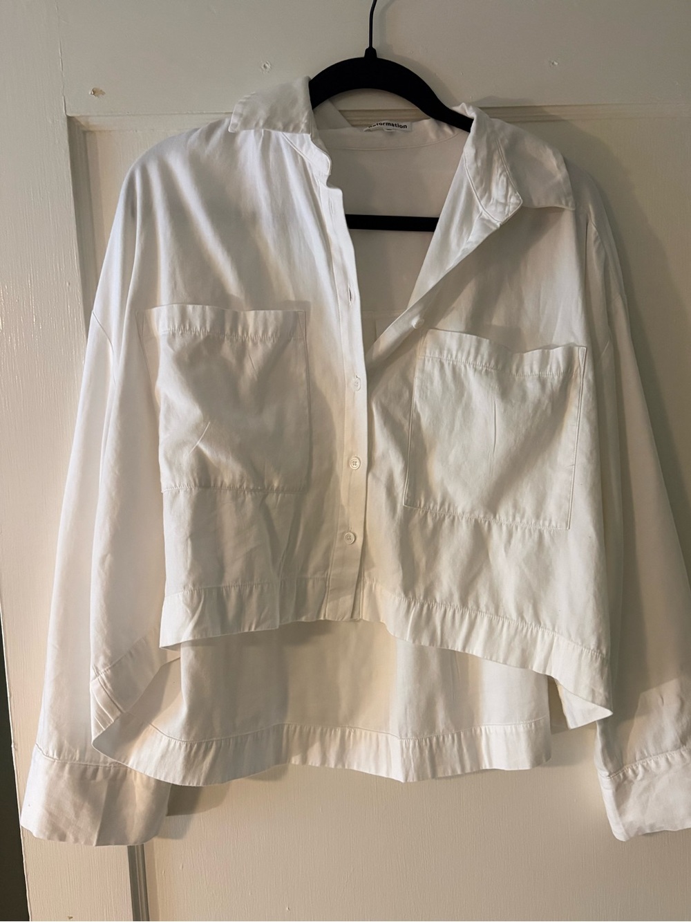 Reformation White Button-Front Cropped Shirt